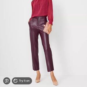 Ann Taylor faux leather straight crop pants 
Women's Burgundy Leather Pants